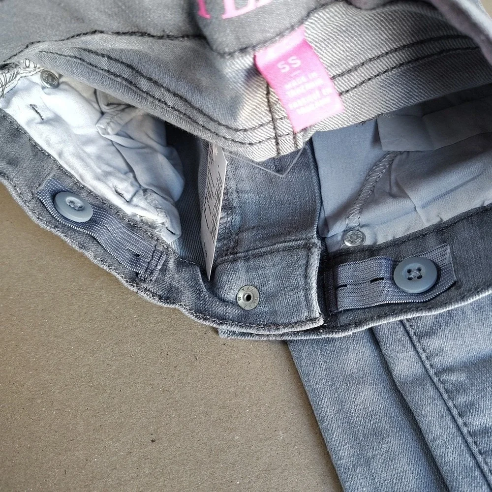 Girls Childrens Place Super‎ Skinny Jeans Size 5 Slim Adjustable Waist Gray Zip